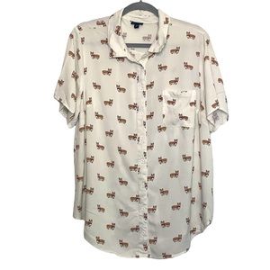 Torrid Women's White Button Down Shirt Corgi Dog Print Rayon Blend size 2X